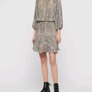 Allsaints Leopard Print Blouson Waist Mini Dress - Black & Cream